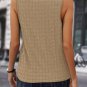 Light French Beige Lattice Textured Split Neck Tank Top