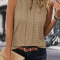 Light French Beige Lattice Textured Split Neck Tank Top