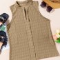 Light French Beige Lattice Textured Split Neck Tank Top