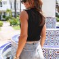 Black Solid Mock Neck Tank Top