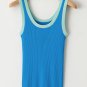 Blue Colorblock Edge Ribbed Knit U Neck Tank Top