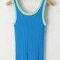 Blue Colorblock Edge Ribbed Knit U Neck Tank Top