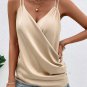 Apricot Wrap V Neck Ruched Satin Cami Top