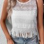 White Lace Crochet Hollow out Fringed Tank Top