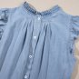 Beau Blue Frilly Pleated Button Back Retro Chambray Top