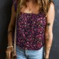 Rose Boho Frilled Straps Floral Tank Top
