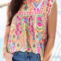 Orange Geometric Print Ruffled Trim Tank Top