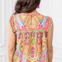 Orange Geometric Print Ruffled Trim Tank Top