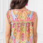 Orange Geometric Print Ruffled Trim Tank Top