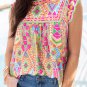 Orange Geometric Print Ruffled Trim Tank Top