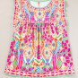 Orange Geometric Print Ruffled Trim Tank Top