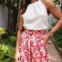 Beige Frenchy Lace Trim Textured Halter Tank Top