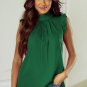 Bright Green Pleated Mock Neck Frilled Trim Sleeveless Top