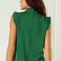 Bright Green Pleated Mock Neck Frilled Trim Sleeveless Top