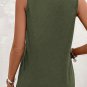 Jungle Green Half Button V Neck Patched Pocket Tank Top