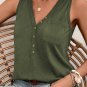 Jungle Green Half Button V Neck Patched Pocket Tank Top