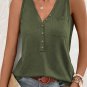 Jungle Green Half Button V Neck Patched Pocket Tank Top