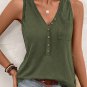 Jungle Green Half Button V Neck Patched Pocket Tank Top