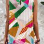 Multicolour Geometric Printed Pleated Shift Tank Top
