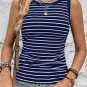 Blue Stripe Contrast Round Neck Sleeveless Slim Top