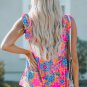 Rose Red Boho Pattern Print Flounce V Neck Tank Top