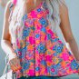 Rose Red Boho Pattern Print Flounce V Neck Tank Top