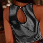 Black Striped Print Ribbed Knit Sleeveless Top