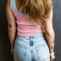 Pink Colorblock Edge Ribbed Knit U Neck Tank Top