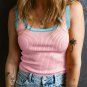 Pink Colorblock Edge Ribbed Knit U Neck Tank Top