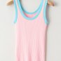Pink Colorblock Edge Ribbed Knit U Neck Tank Top