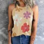Khaki Flower Print Round Neck Tank