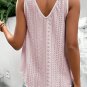 Apricot Pink Lace Crochet Splicing V Neck Loose Fit Tank Top