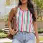 Rose Stripe Rainbow Eyelet Knit Button Decor Tank Top