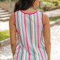 Rose Stripe Rainbow Eyelet Knit Button Decor Tank Top