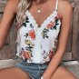 White Floral Print Lace V Neck Tank Top