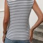 White Striped V Neck Buttoned Tank Top