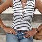 White Striped V Neck Buttoned Tank Top