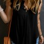 Black Button Split Neck Ruffled Trim Tank Top