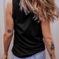 Black Half Button V Neck Patched Pocket Tank Top