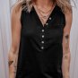 Black Half Button V Neck Patched Pocket Tank Top