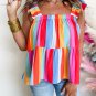 Red Stripe Ruffled Straps Babydoll Tank Top