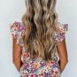 Rose Red Floral Square Neck Flutter Tank Top