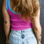 Bright Pink Colorblock Edge Ribbed Knit U Neck Tank Top