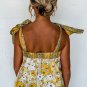 Yellow Floral Patchwork Tied Straps Buttoned Tank Top