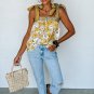 Yellow Floral Patchwork Tied Straps Buttoned Tank Top