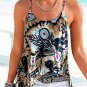 Beige Floral Spaghetti Straps Strappy Back Tank Top