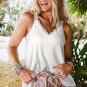 White Delicate Lace Trim Flared Tank Top