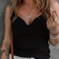 Black Sexy V Neck Ribbed Knit Sleeveless Top