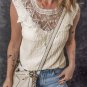 Apricot Guipure Lace Crochet Keyhole Back Tank Top