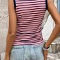 Black Stripe Contrast Round Neck Sleeveless Slim Top